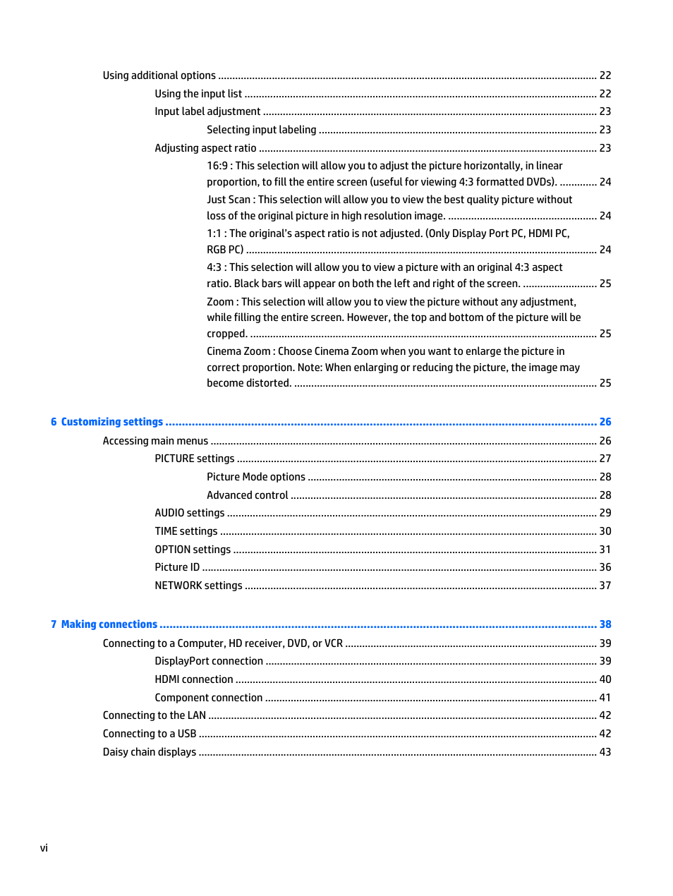 HP LD5535 55-inch LED Digital Signage Display User Manual | Page 6 / 106