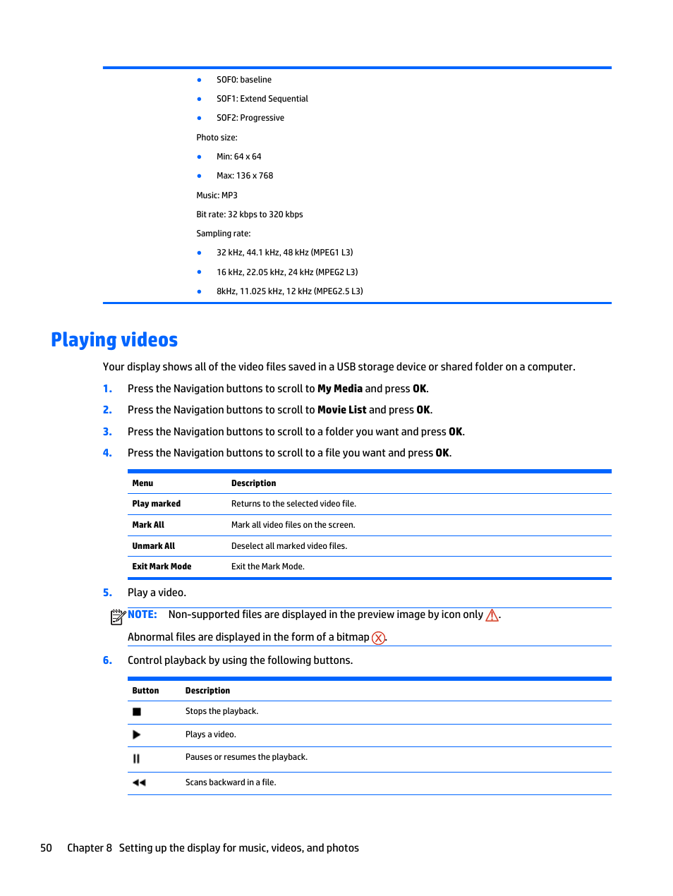 Playing videos | HP LD5535 55-inch LED Digital Signage Display User Manual | Page 60 / 106