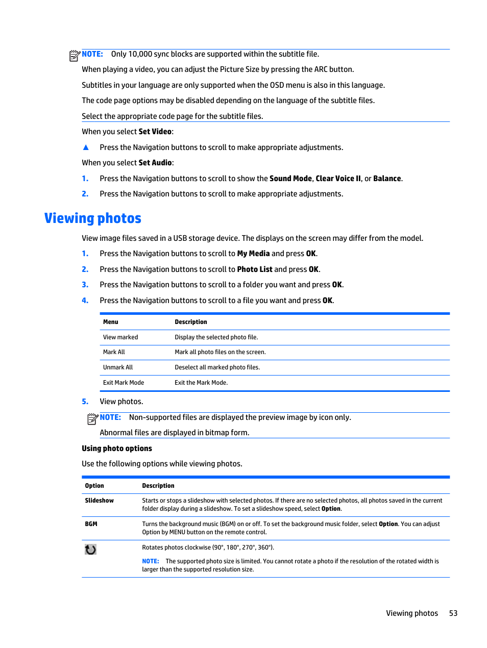 Viewing photos | HP LD5535 55-inch LED Digital Signage Display User Manual | Page 63 / 106