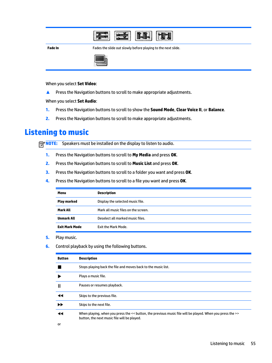 Listening to music | HP LD5535 55-inch LED Digital Signage Display User Manual | Page 65 / 106
