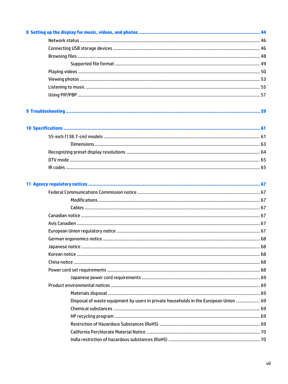 HP LD5535 55-inch LED Digital Signage Display User Manual | Page 7 / 106
