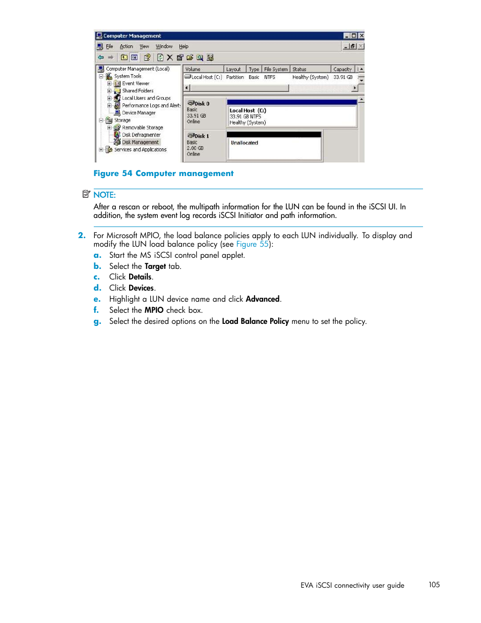 54 computer management | HP EVA Array iSCSI Connectivity Option User Manual | Page 105 / 229