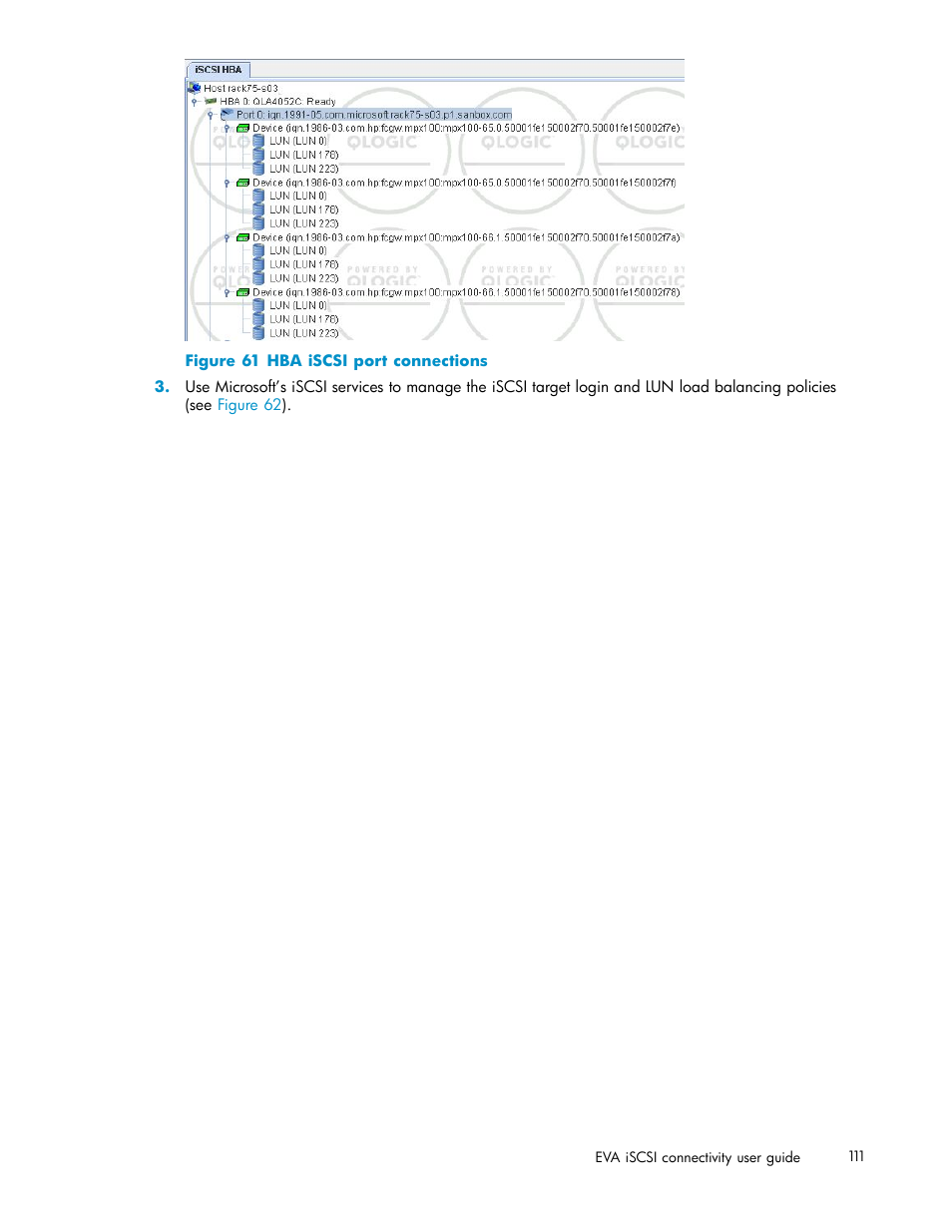 61 hba iscsi port connections, Figure 61 | HP EVA Array iSCSI Connectivity Option User Manual | Page 111 / 229