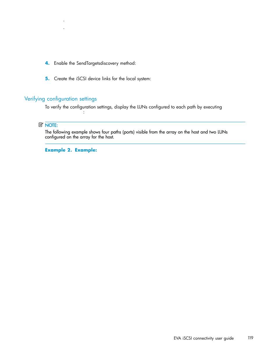 Verifying configuration settings | HP EVA Array iSCSI Connectivity Option User Manual | Page 119 / 229