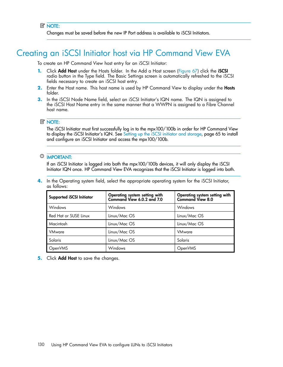 HP EVA Array iSCSI Connectivity Option User Manual | Page 130 / 229