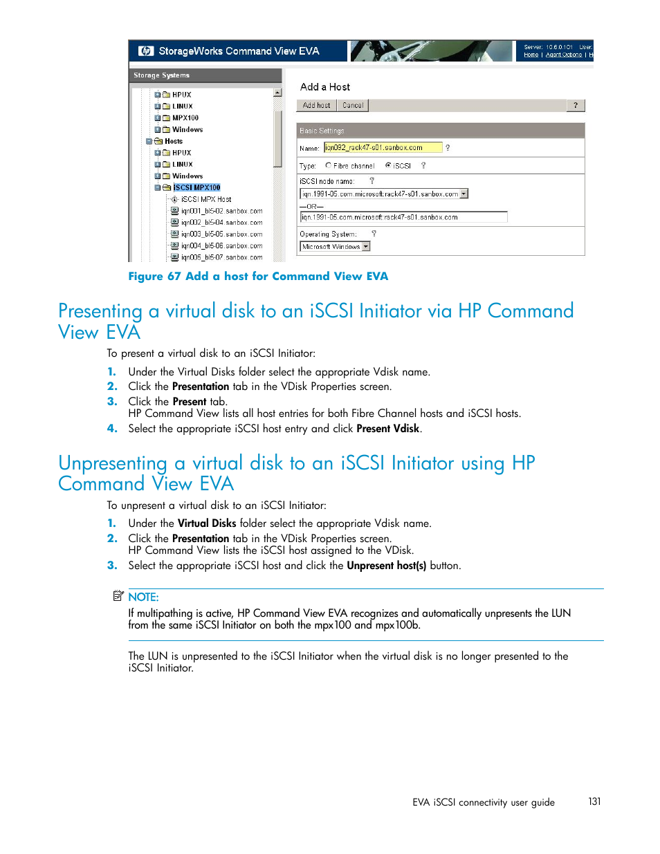 67 add a host for command view eva, Figure 67 | HP EVA Array iSCSI Connectivity Option User Manual | Page 131 / 229