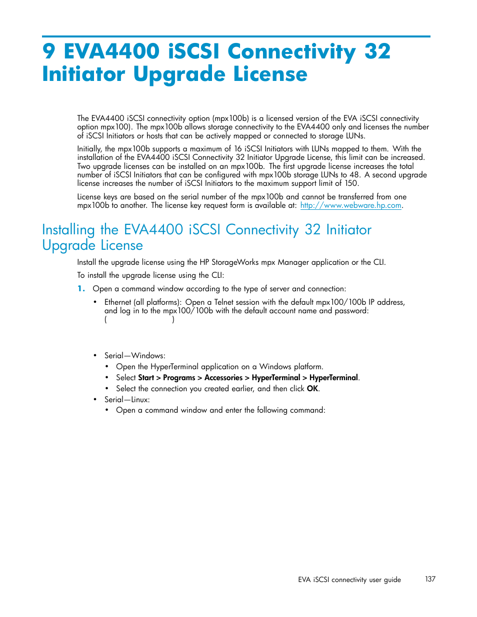 HP EVA Array iSCSI Connectivity Option User Manual | Page 137 / 229