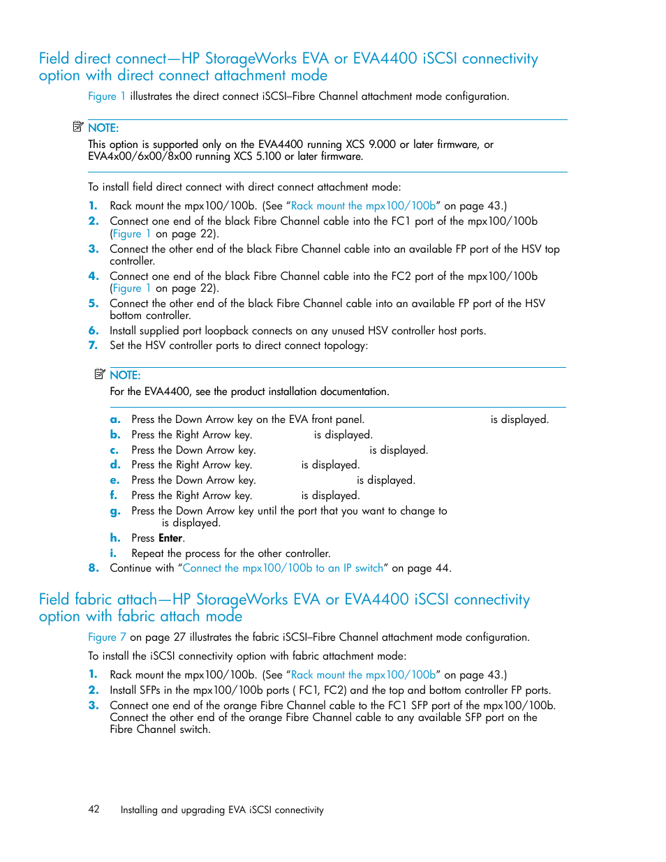 Attachment mode, Mode, Connect attachment mode | HP EVA Array iSCSI Connectivity Option User Manual | Page 42 / 229