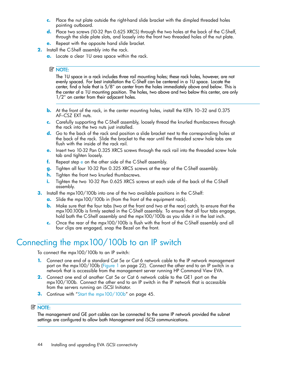 Connecting the mpx100/100b to an ip switch, Connect the mpx100/100b to an ip switch | HP EVA Array iSCSI Connectivity Option User Manual | Page 44 / 229