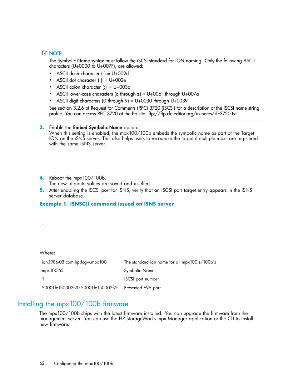 Installing the mpx100/100b firmware | HP EVA Array iSCSI Connectivity Option User Manual | Page 62 / 229