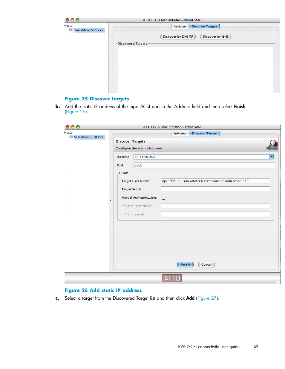 25 discover targets, 26 add static ip address | HP EVA Array iSCSI Connectivity Option User Manual | Page 69 / 229