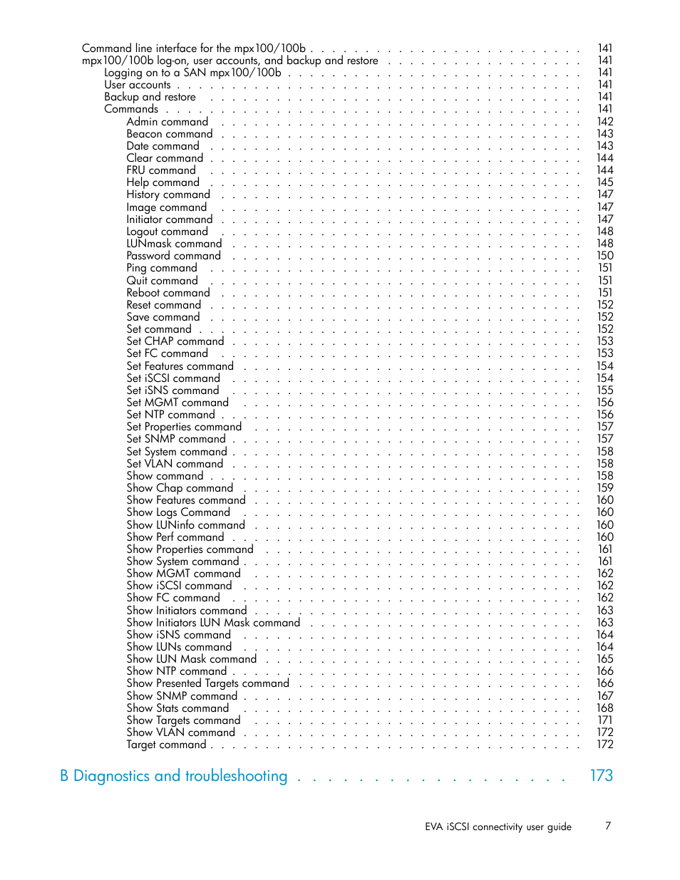 B diagnostics and troubleshooting | HP EVA Array iSCSI Connectivity Option User Manual | Page 7 / 229