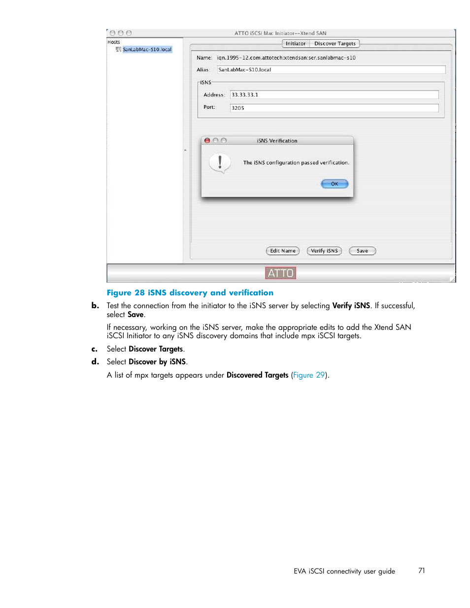 28 isns discovery and verification | HP EVA Array iSCSI Connectivity Option User Manual | Page 71 / 229