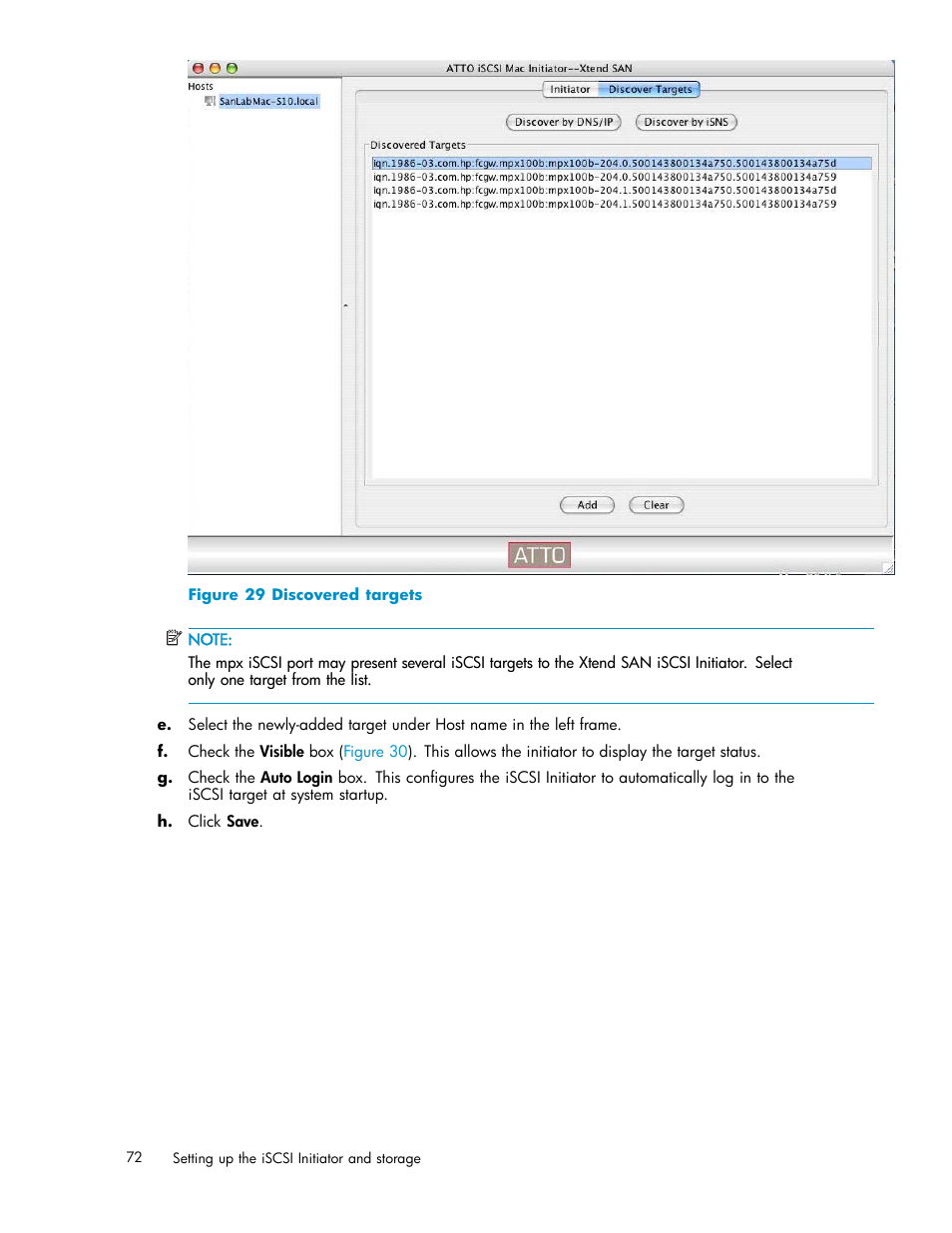 29 discovered targets | HP EVA Array iSCSI Connectivity Option User Manual | Page 72 / 229