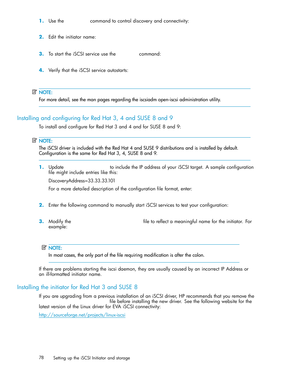 Installing the initiator for red hat 3 and suse 8 | HP EVA Array iSCSI Connectivity Option User Manual | Page 78 / 229