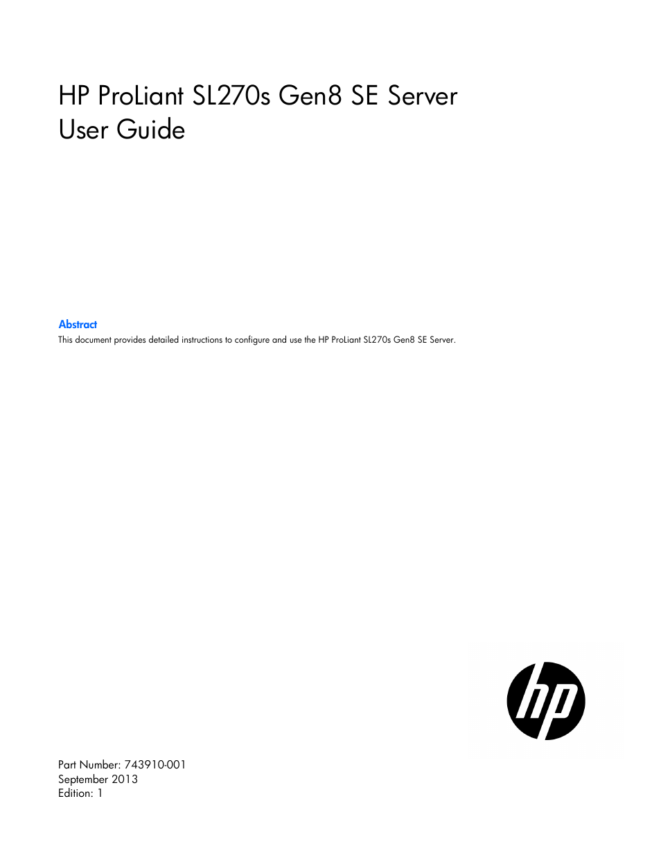 HP ProLiant SL270s Gen8 SE Server User Manual | 107 pages