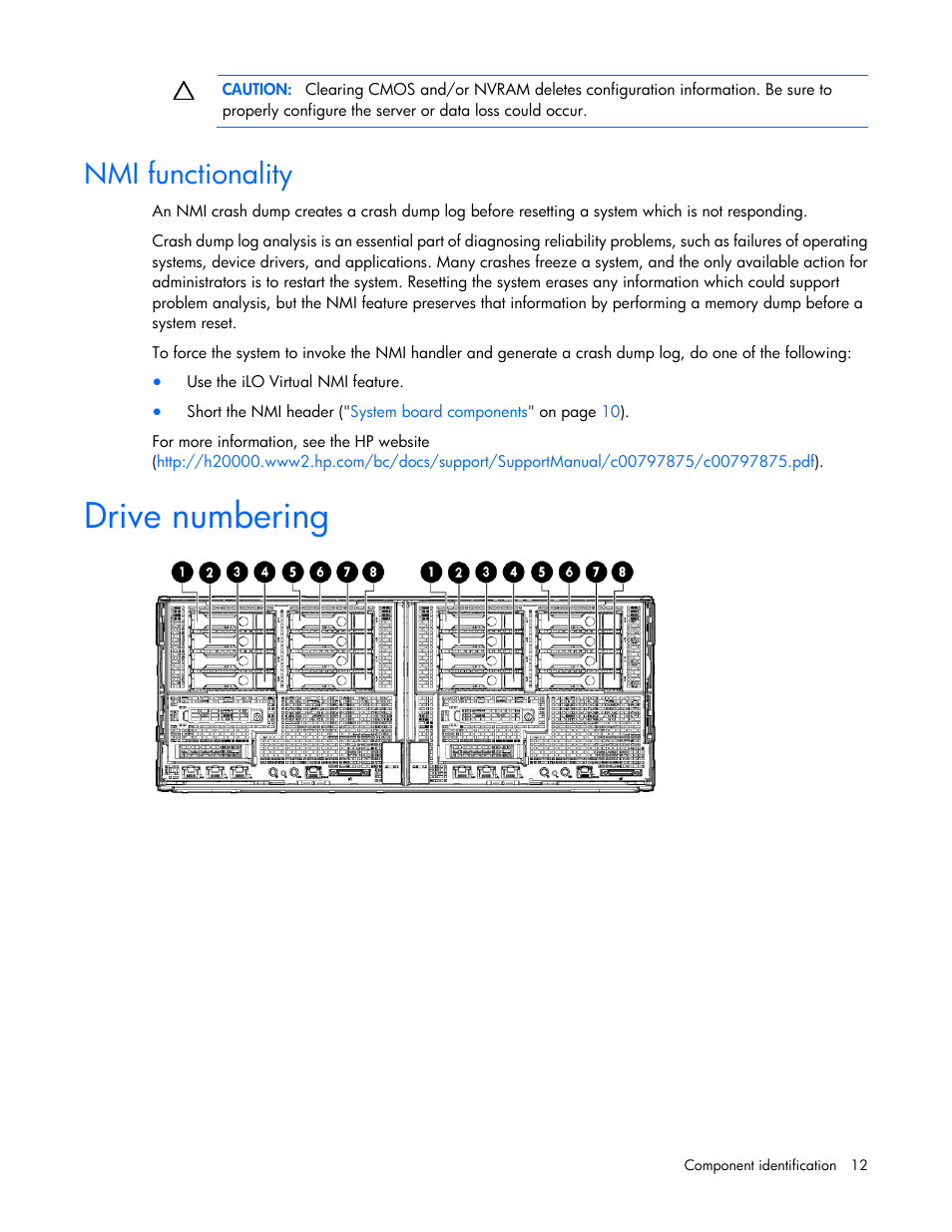 Nmi functionality, Drive numbering | HP ProLiant SL270s Gen8 SE Server User Manual | Page 12 / 107