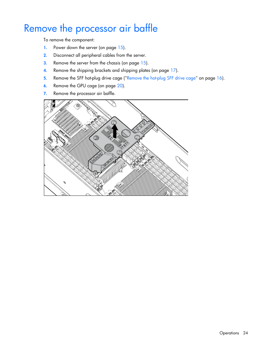 Remove the processor air baffle | HP ProLiant SL270s Gen8 SE Server User Manual | Page 24 / 107