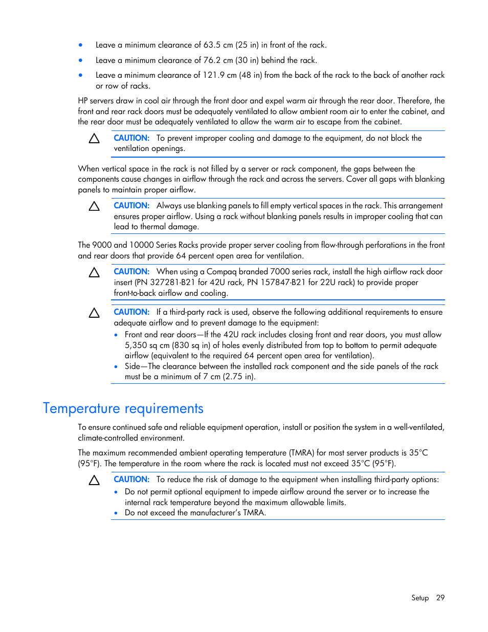 Temperature requirements | HP ProLiant SL270s Gen8 SE Server User Manual | Page 29 / 107