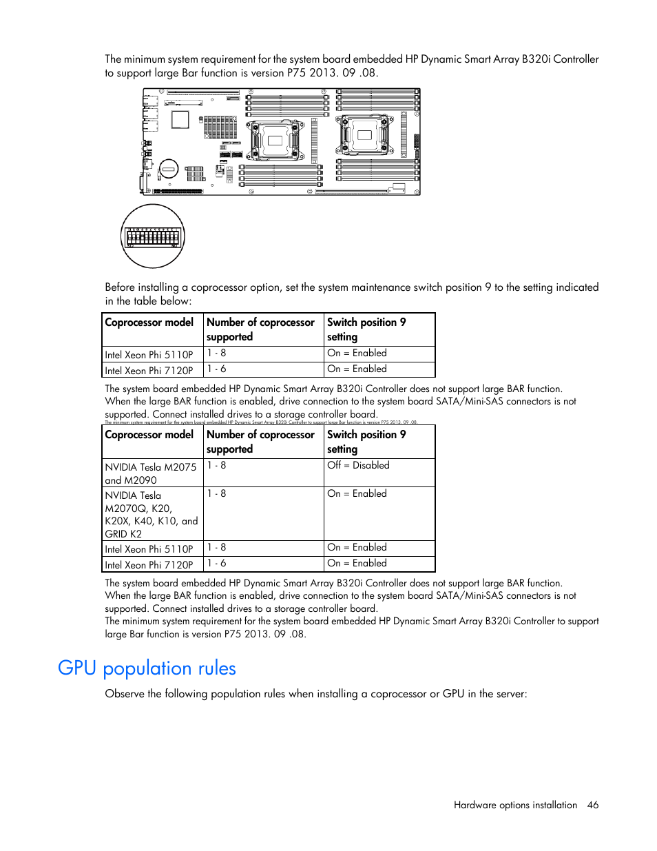 Gpu population rules | HP ProLiant SL270s Gen8 SE Server User Manual | Page 46 / 107