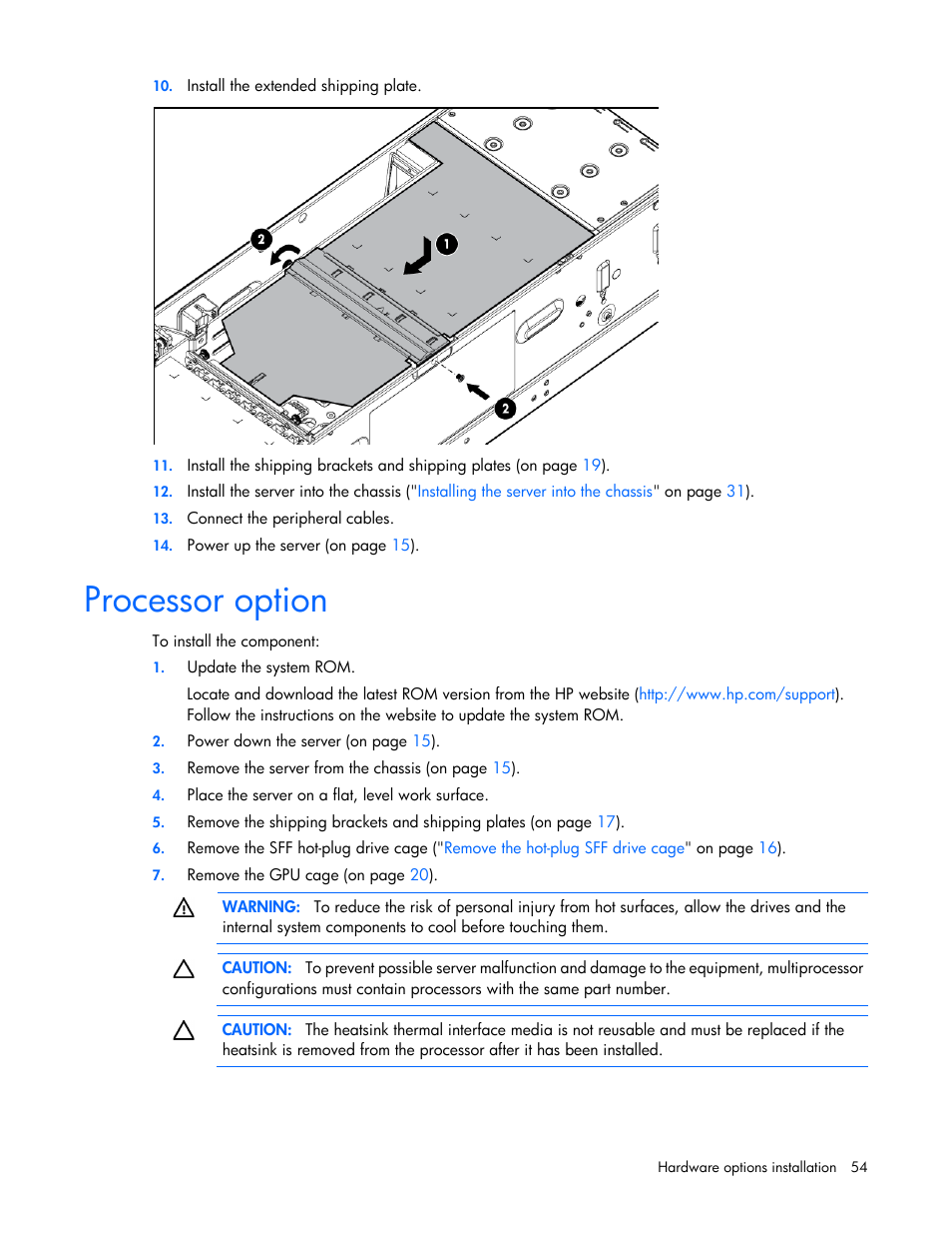 Processor option | HP ProLiant SL270s Gen8 SE Server User Manual | Page 54 / 107