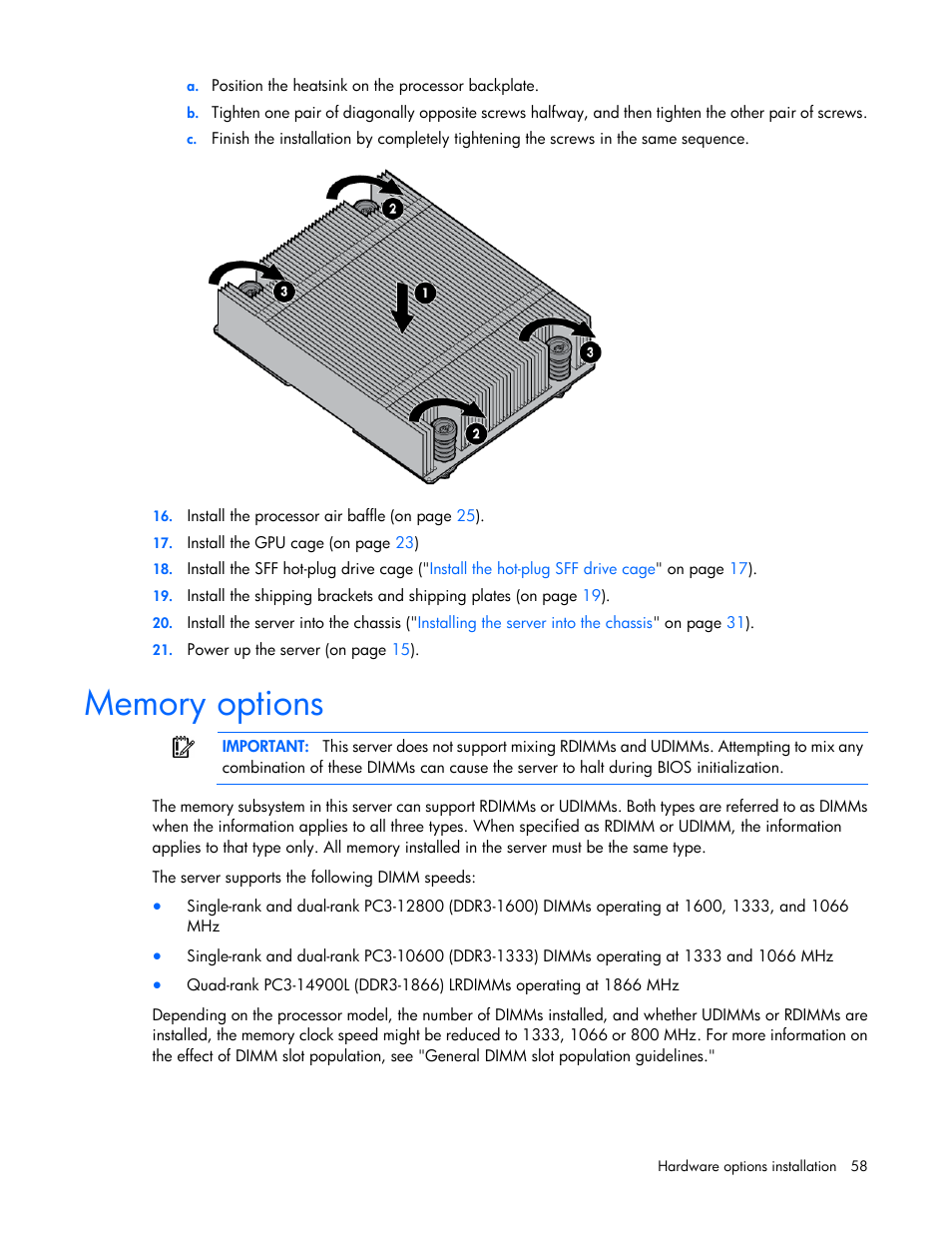 Memory options | HP ProLiant SL270s Gen8 SE Server User Manual | Page 58 / 107