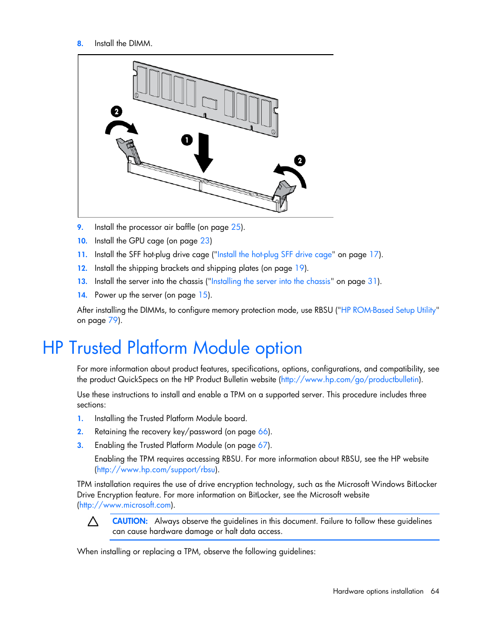 Hp trusted platform module option | HP ProLiant SL270s Gen8 SE Server User Manual | Page 64 / 107