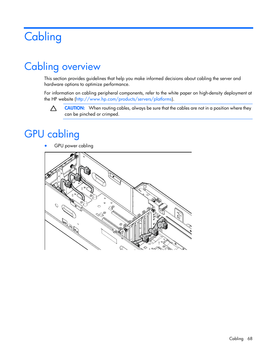 Cabling, Cabling overview, Gpu cabling | HP ProLiant SL270s Gen8 SE Server User Manual | Page 68 / 107
