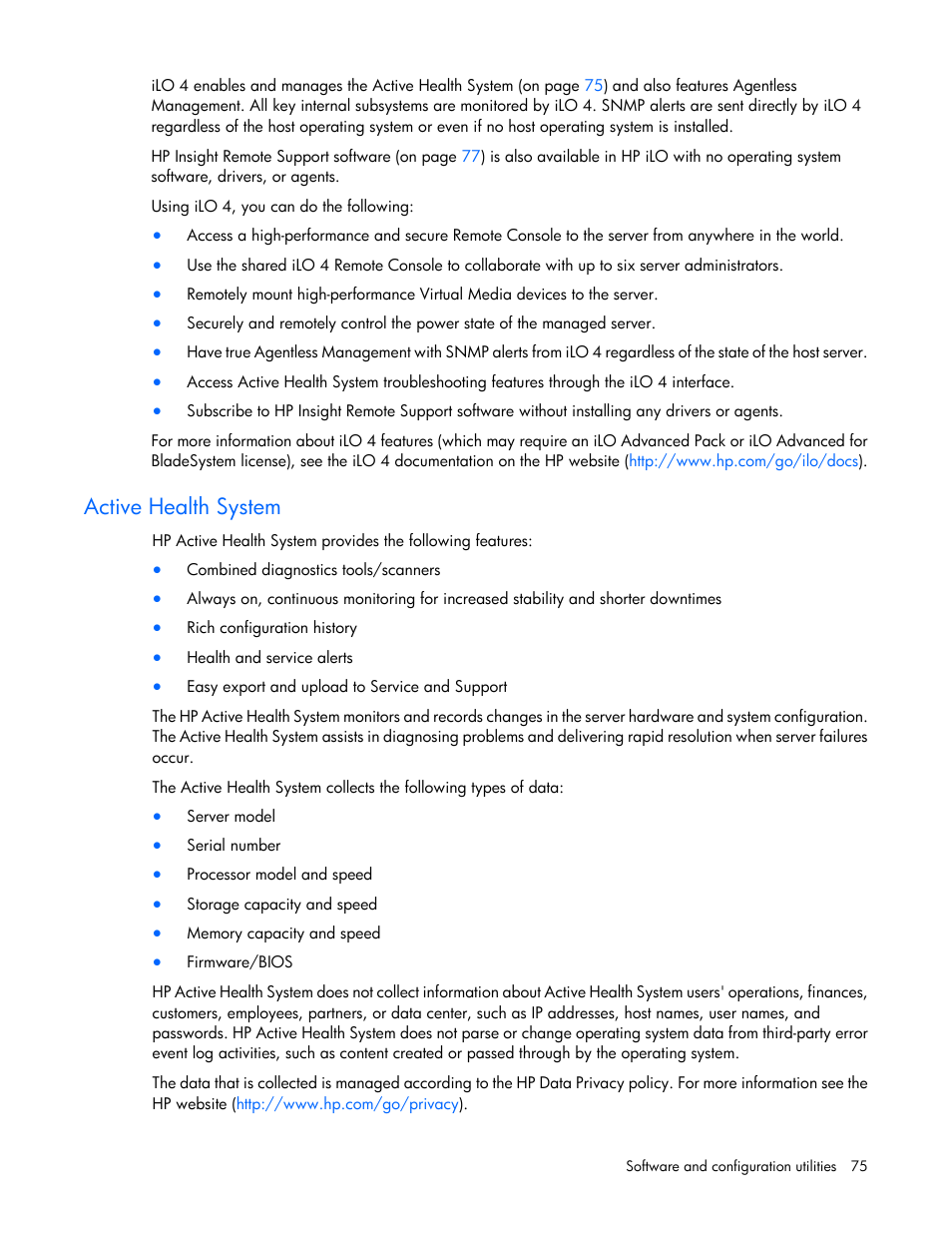 Active health system | HP ProLiant SL270s Gen8 SE Server User Manual | Page 75 / 107