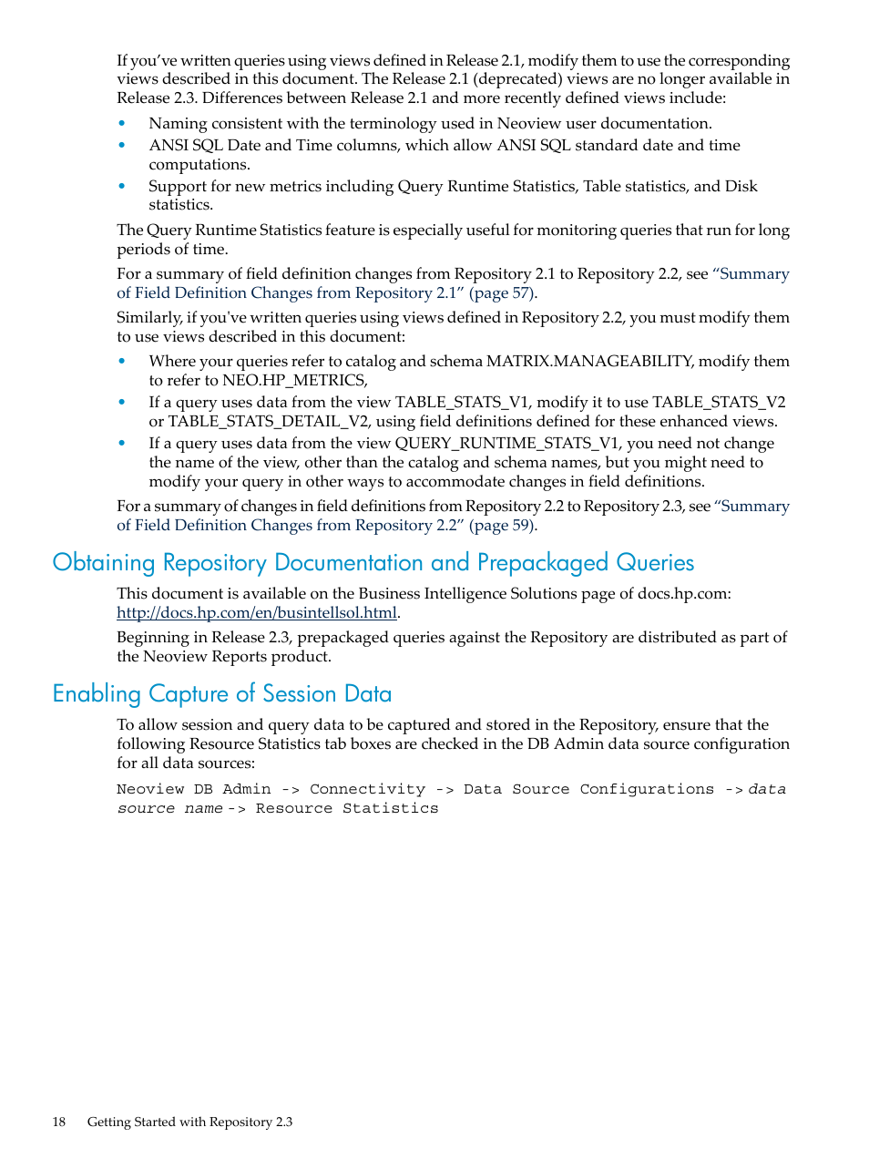 Enabling capture of session data | HP Neoview Release 2.3 Software User Manual | Page 18 / 74