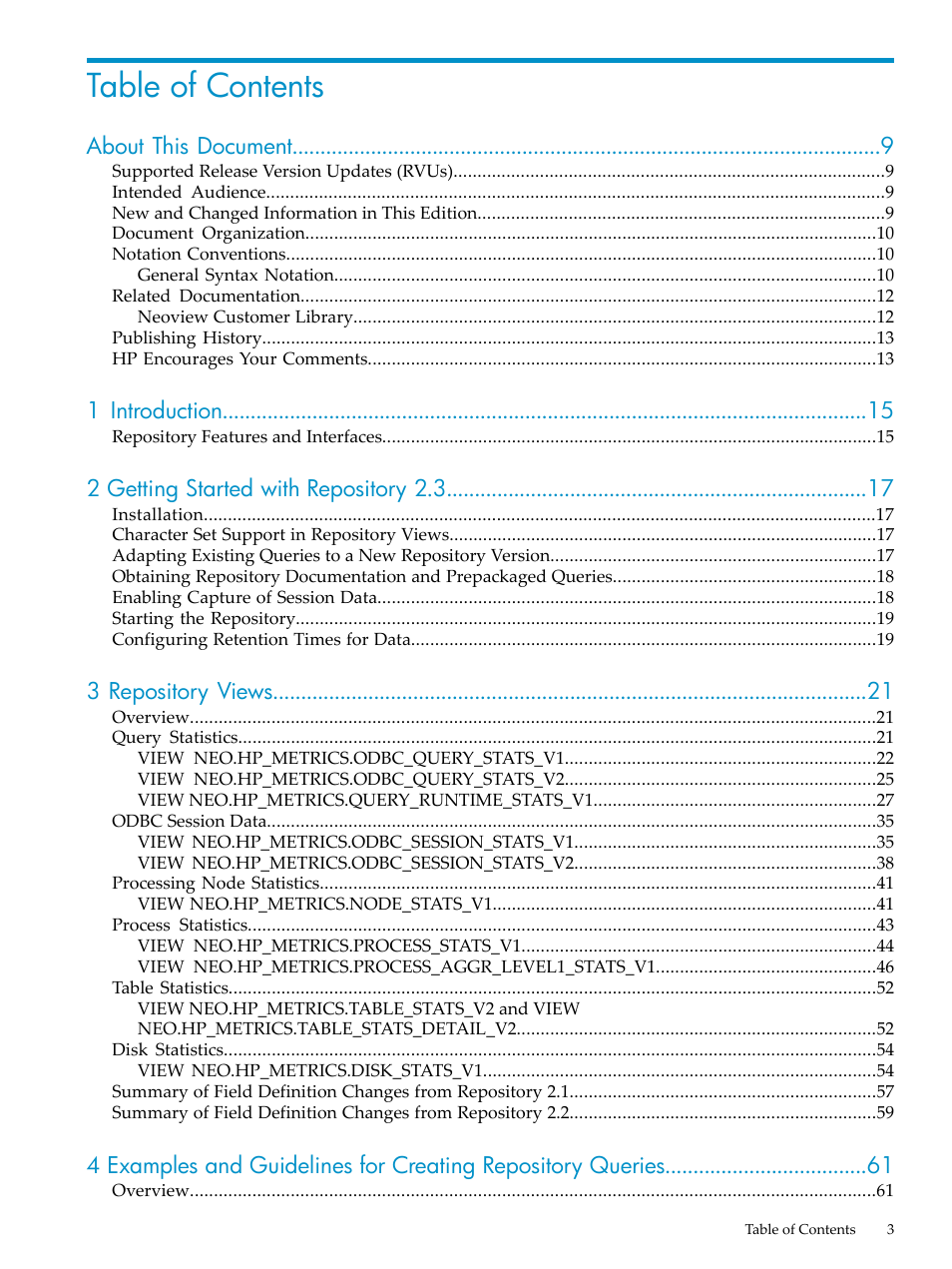 HP Neoview Release 2.3 Software User Manual | Page 3 / 74