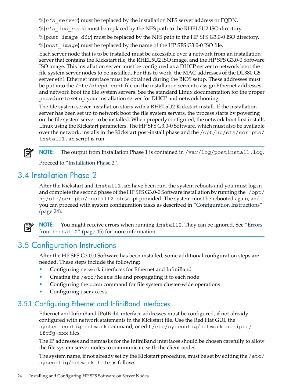 4 installation phase 2, 5 configuration instructions, 1 configuring ethernet and infiniband interfaces | HP StorageWorks Scalable File Share User Manual | Page 24 / 58