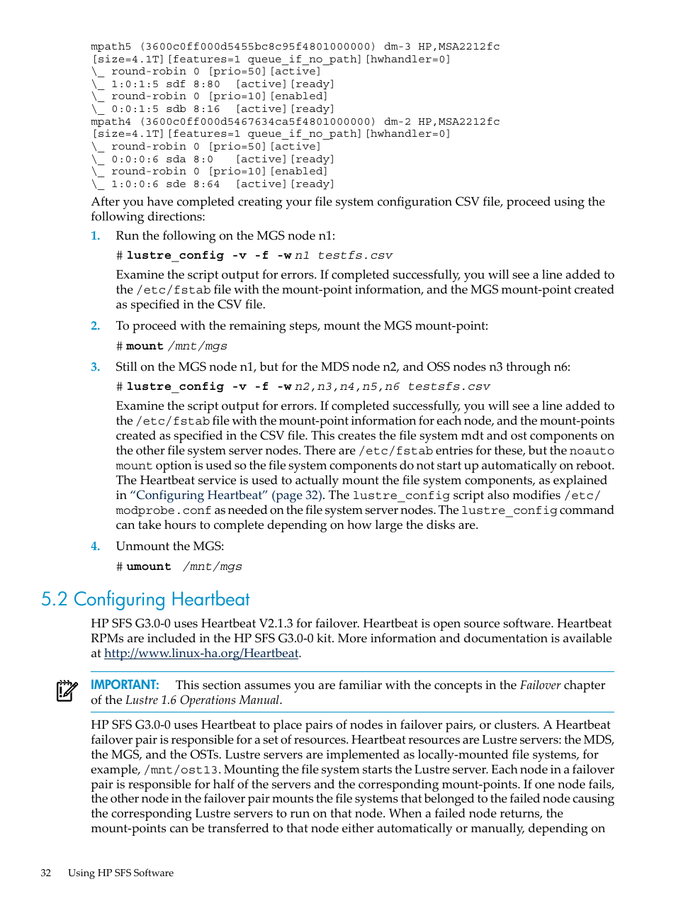 2 configuring heartbeat | HP StorageWorks Scalable File Share User Manual | Page 32 / 58