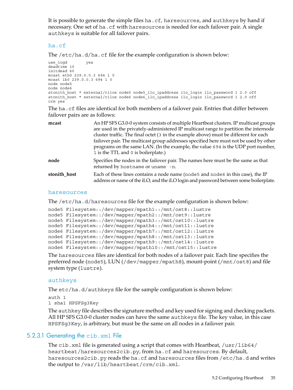 1 generating the cib.xml file | HP StorageWorks Scalable File Share User Manual | Page 35 / 58