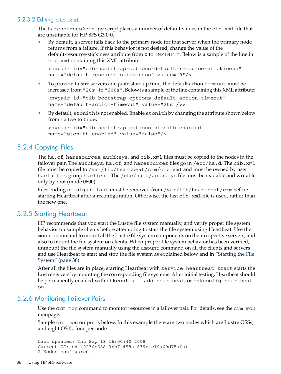 2 editing cib.xml, 4 copying files, 5 starting heartbeat | 6 monitoring failover pairs | HP StorageWorks Scalable File Share User Manual | Page 36 / 58
