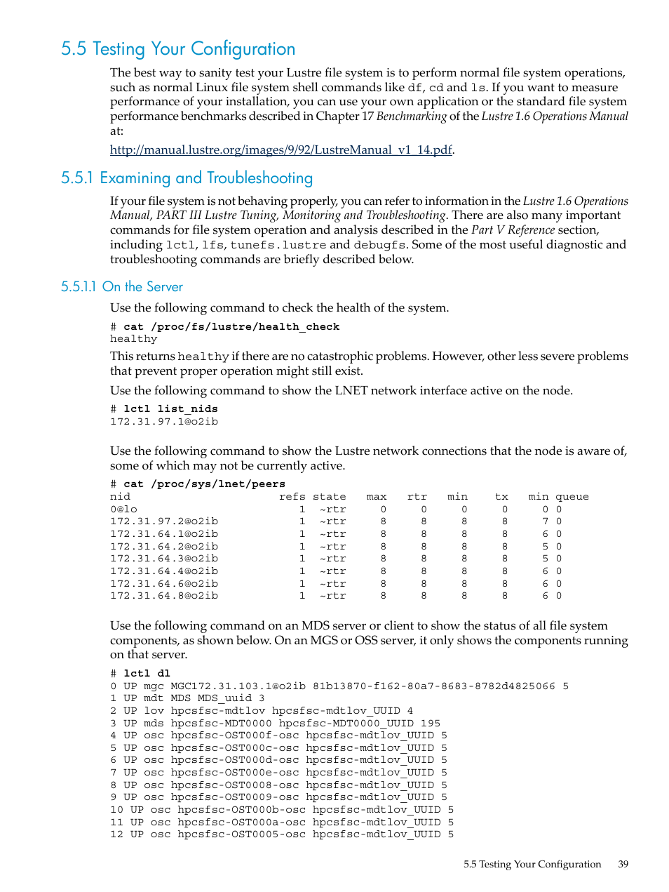 5 testing your configuration, 1 examining and troubleshooting, 1 on the server | HP StorageWorks Scalable File Share User Manual | Page 39 / 58