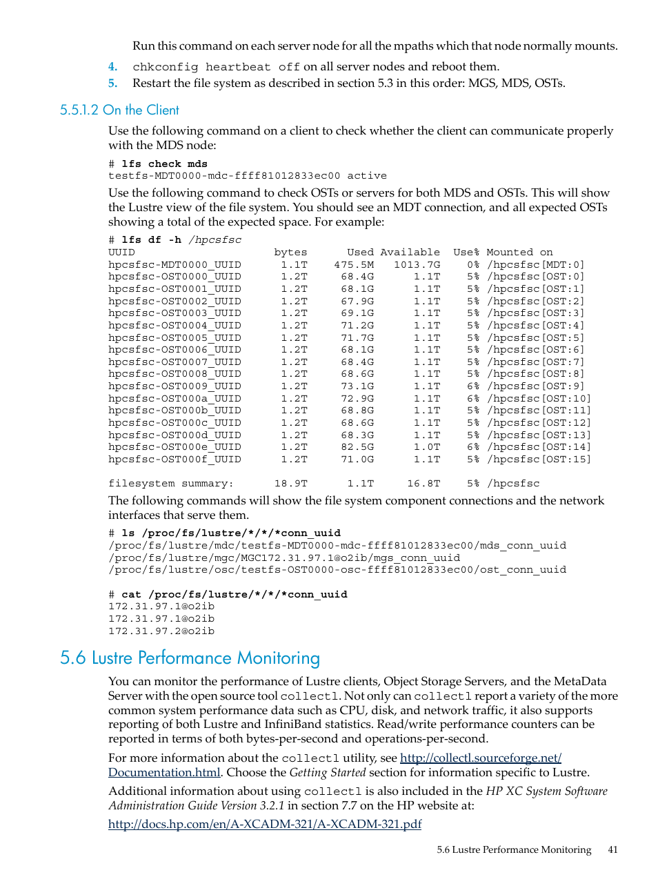 2 on the client, 6 lustre performance monitoring | HP StorageWorks Scalable File Share User Manual | Page 41 / 58