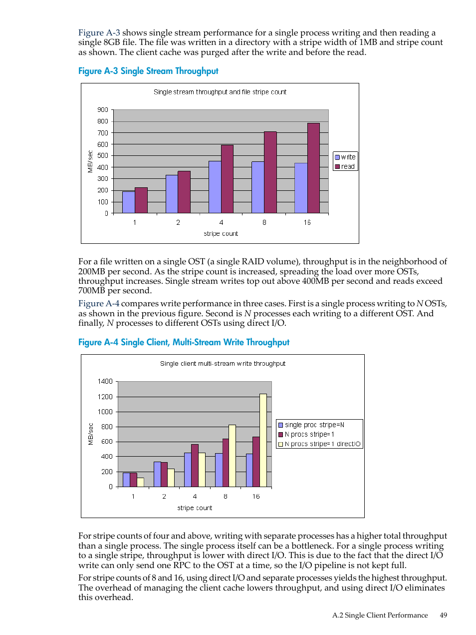 Single stream throughput, Single client, multi-stream write throughput | HP StorageWorks Scalable File Share User Manual | Page 49 / 58