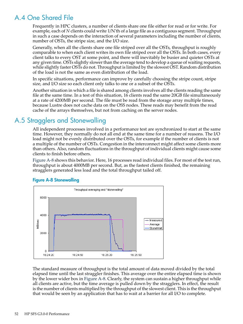 A.4 one shared file, A.5 stragglers and stonewalling, Stonewalling | HP StorageWorks Scalable File Share User Manual | Page 52 / 58