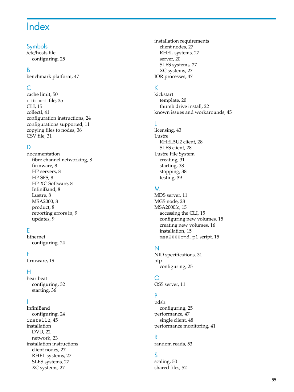 Index | HP StorageWorks Scalable File Share User Manual | Page 55 / 58