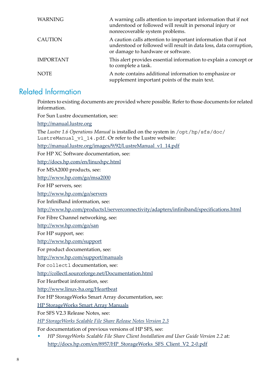 Related information | HP StorageWorks Scalable File Share User Manual | Page 8 / 58