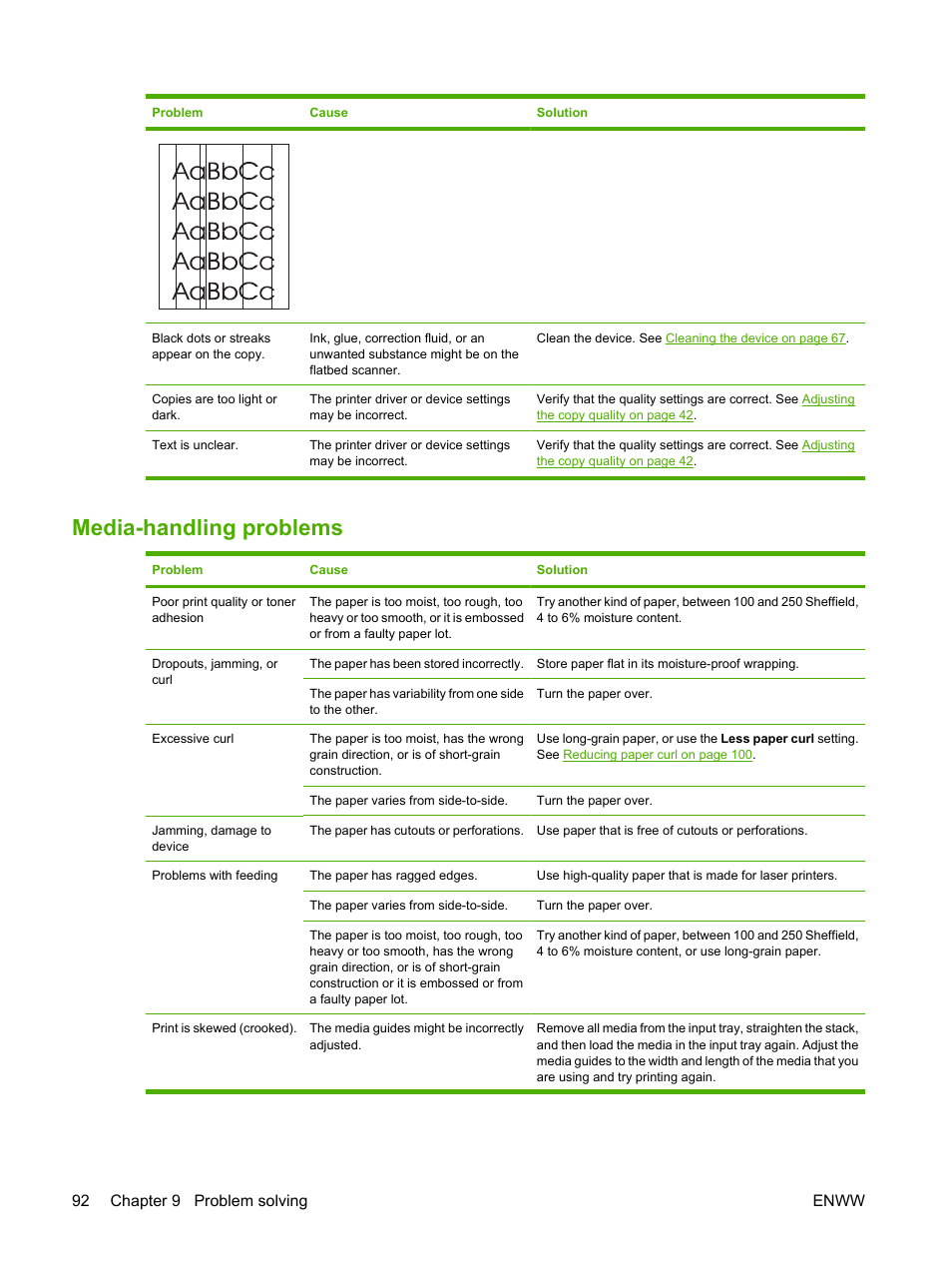 Media-handling problems, 92 chapter 9 problem solving enww | HP LaserJet M1005 Multifunction Printer series User Manual | Page 102 / 142