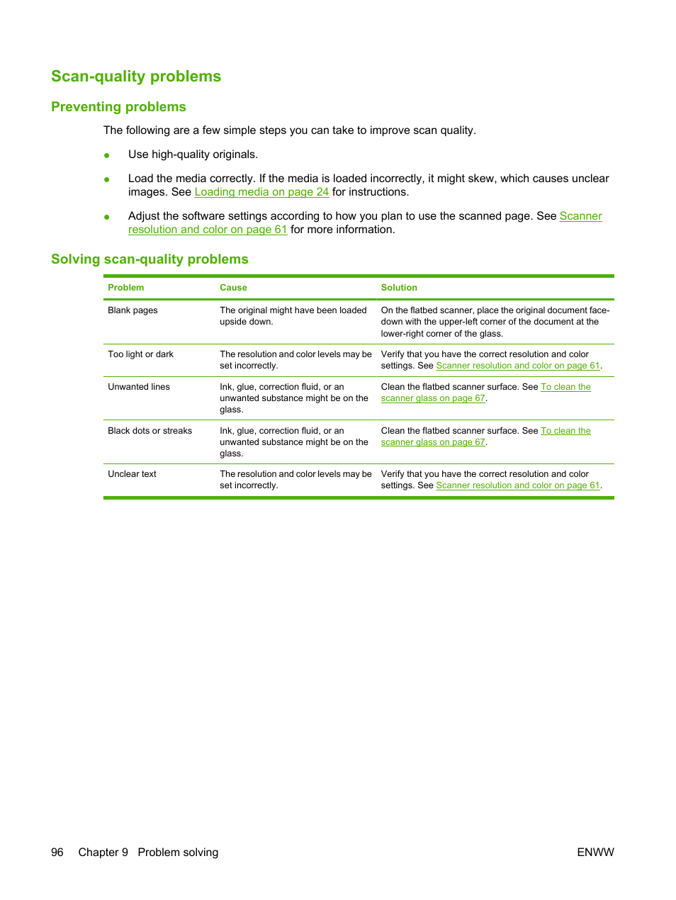 Scan-quality problems, Preventing problems, Solving scan-quality problems | Preventing problems solving scan-quality problems | HP LaserJet M1005 Multifunction Printer series User Manual | Page 106 / 142