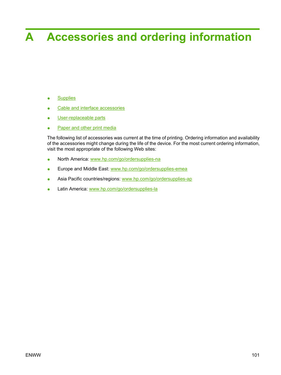 Accessories and ordering information, Appendix a accessories and ordering information, Aaccessories and ordering information | HP LaserJet M1005 Multifunction Printer series User Manual | Page 111 / 142