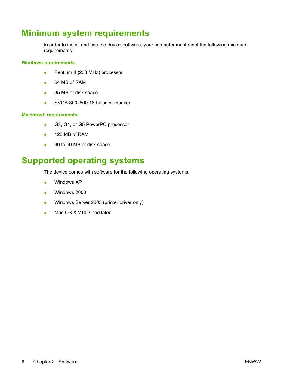 Minimum system requirements, Supported operating systems | HP LaserJet M1005 Multifunction Printer series User Manual | Page 16 / 142