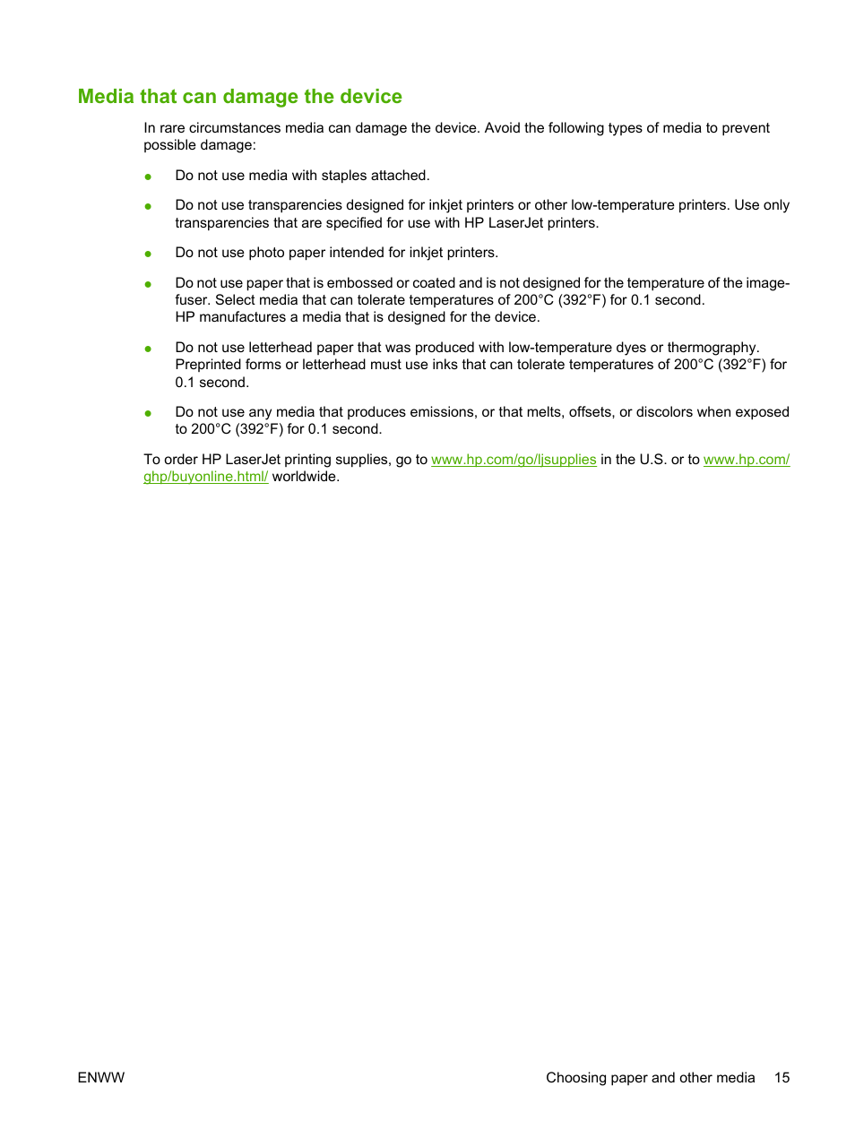 Media that can damage the device | HP LaserJet M1005 Multifunction Printer series User Manual | Page 25 / 142