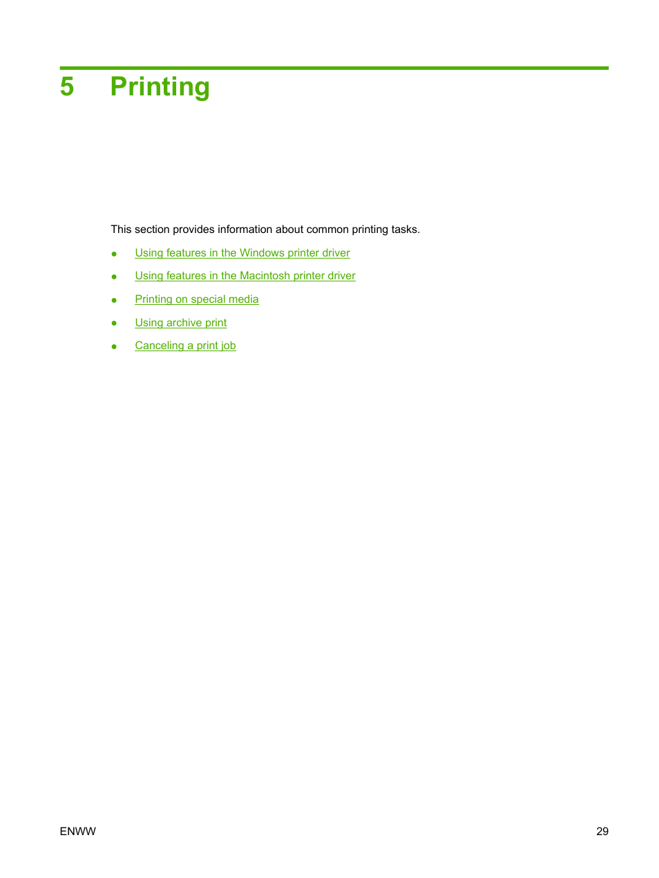 Printing, 5 printing, 5printing | HP LaserJet M1005 Multifunction Printer series User Manual | Page 39 / 142