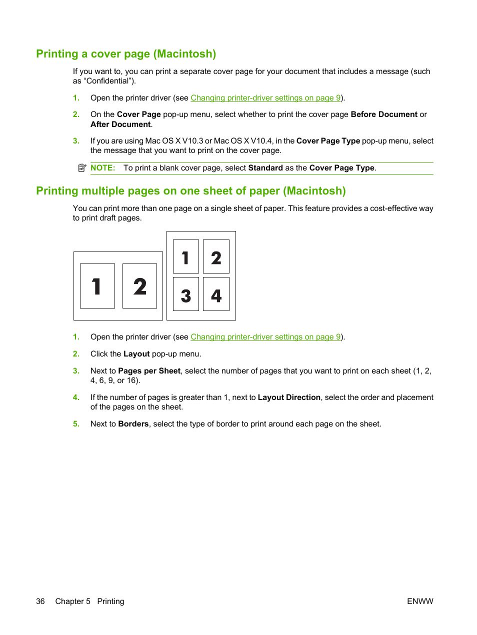 Printing a cover page (macintosh) | HP LaserJet M1005 Multifunction Printer series User Manual | Page 46 / 142