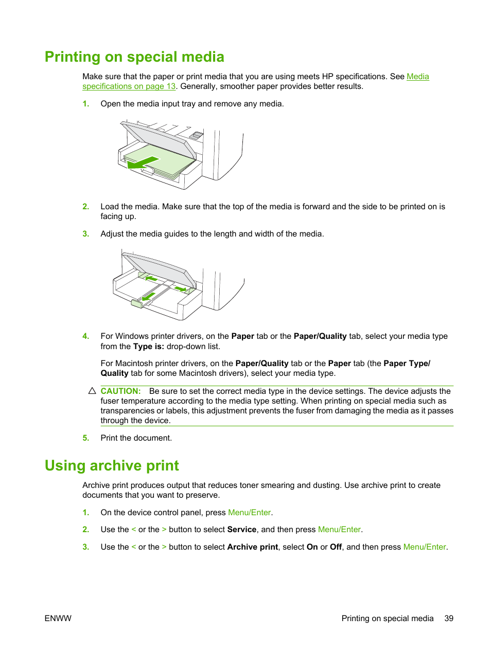 Printing on special media, Using archive print, Printing on special media using archive print | HP LaserJet M1005 Multifunction Printer series User Manual | Page 49 / 142