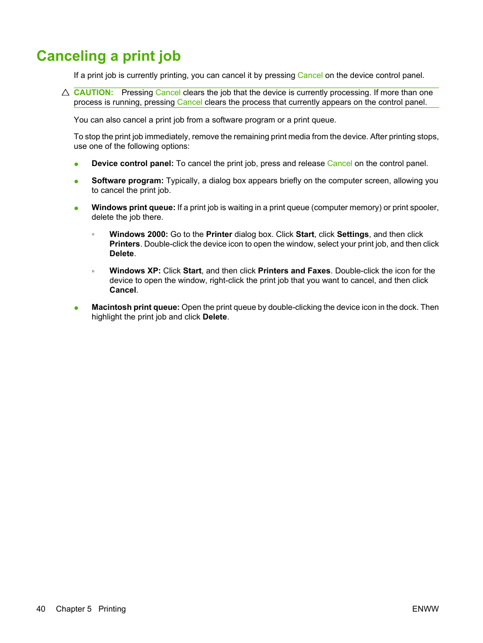 Canceling a print job | HP LaserJet M1005 Multifunction Printer series User Manual | Page 50 / 142